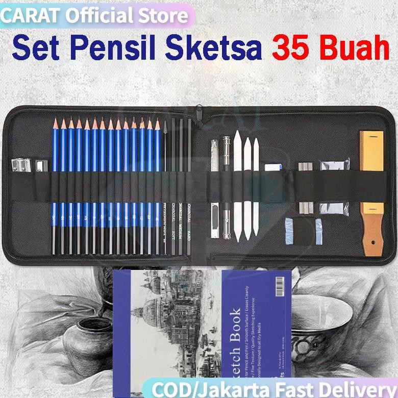 

RB Carat 35PCS/Set Sketch Pencil Pisau Penghapus Dan Pensil Gambar untuk Keperluan Sekolah Pencil Drawing Set