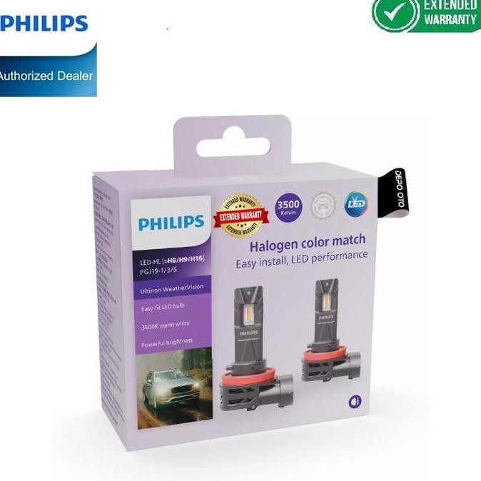 Philips Ultinon Weather Vision Led H8 H9 H16 3500K Lampu Mobil Kuning