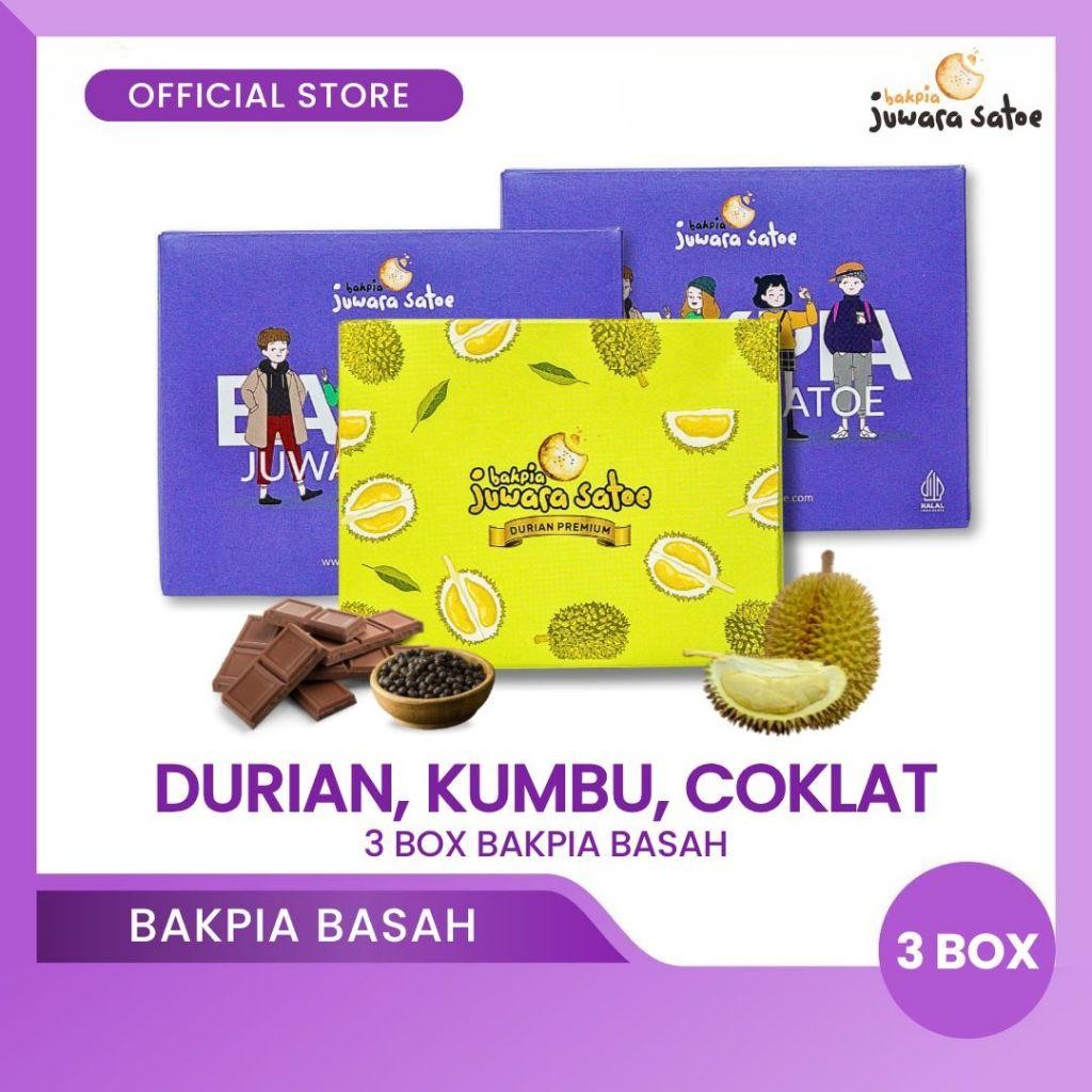 

NEW PRODUCT BAKPIA JUWARA SATOE [ 3 BOX ] PAKET BAKPIA BASAH MIX B (DURIAN, KUMBU , COKLAT) - OLEH OLEH KHAS JOGJA NATURES TOUCH.