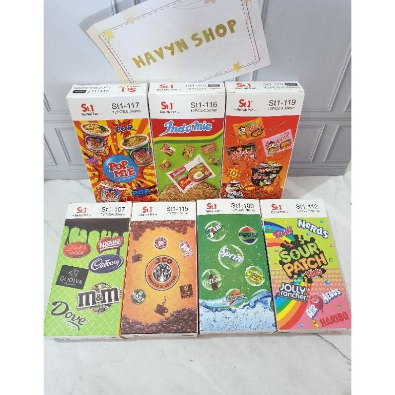 

''Terlaris" (12Pc) Pen Gel/Pen Motif Makanan Minuman/Pulpen Lucu/Pen Mie/Pen Fancy Murah