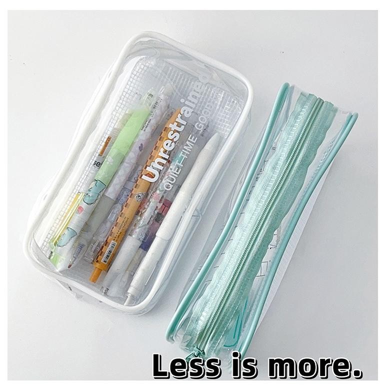 

Ter-46 Winzige Kotak Pensil Transparan Aesthetic Pencil Case Large Tempat Pensil Pen Pouch Lucu Stationery Organizer