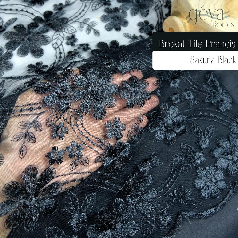 SY 1/2 Meter Kain Brokat Tile Prancis Bahan Kebaya Motif Sakura