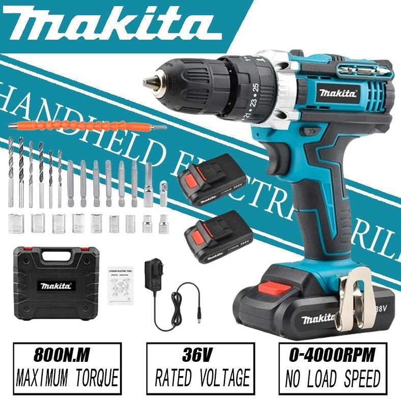 NEW MAKITA Cordless Bor Set Impact Drill 10mm Mesin Bor Cordless Impact Drill Cordless Screwdriver L