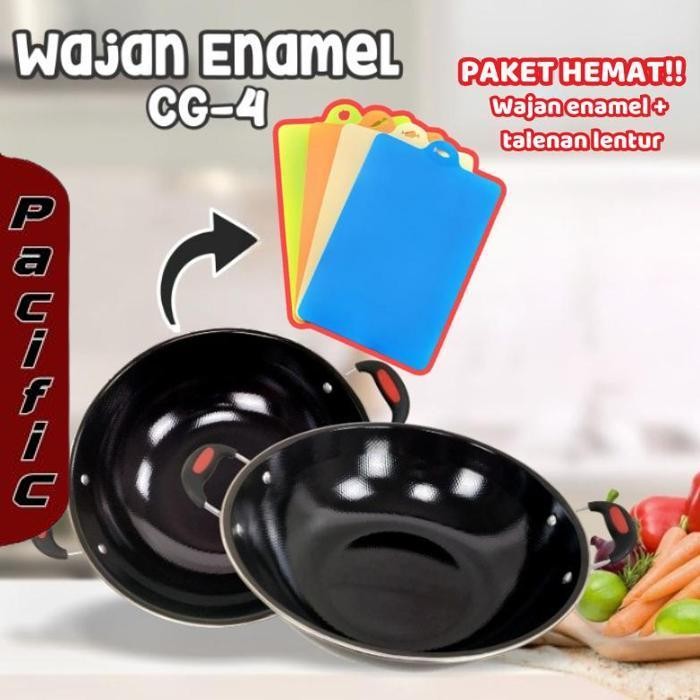 Promo Dtg Paket Hemat Wajan Teflon Enamel + Talenan Lentur 4Pcs Random 1 Set Alat Masak Anti Lengket