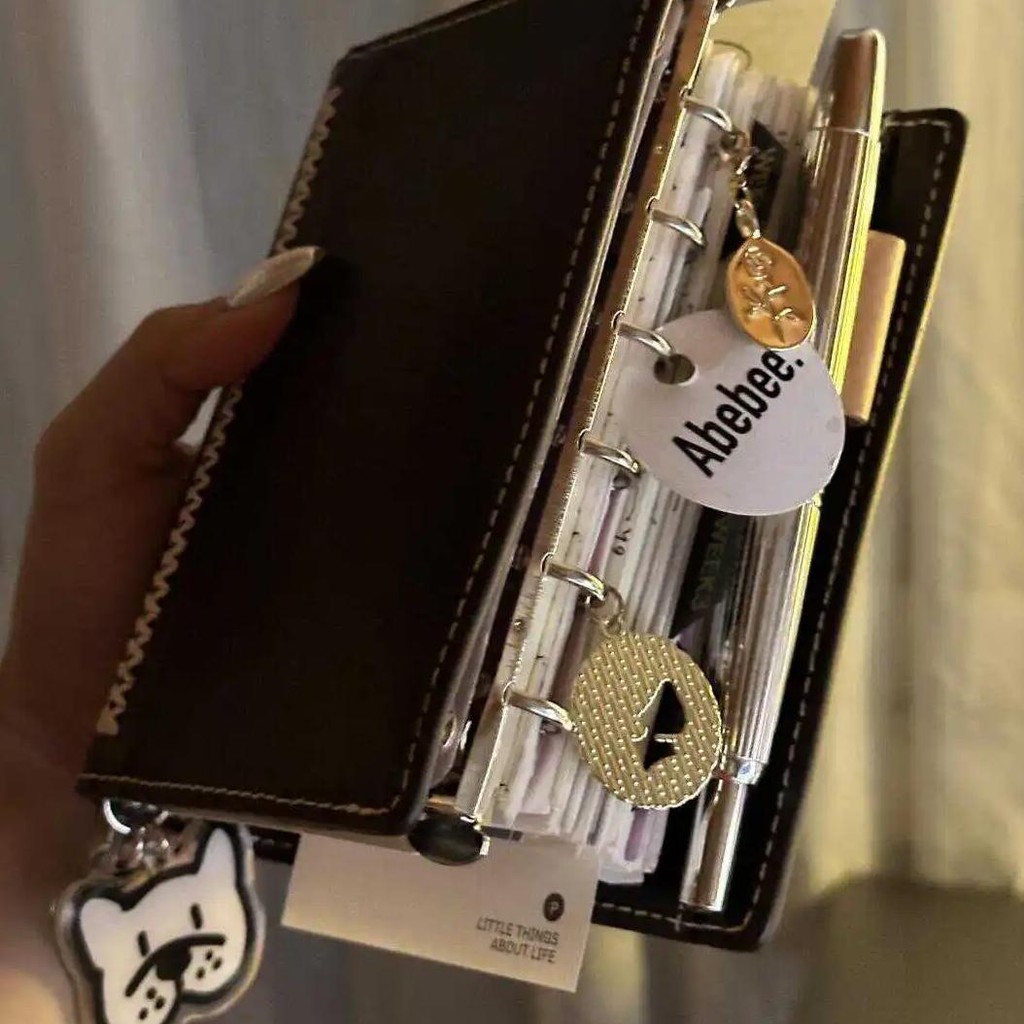 

Dark Leather Brown A7 Notebook 6 Rings Blank Inner Pages Portable Pocket Book For Students' Daily Use Girls Diary Planner 2025