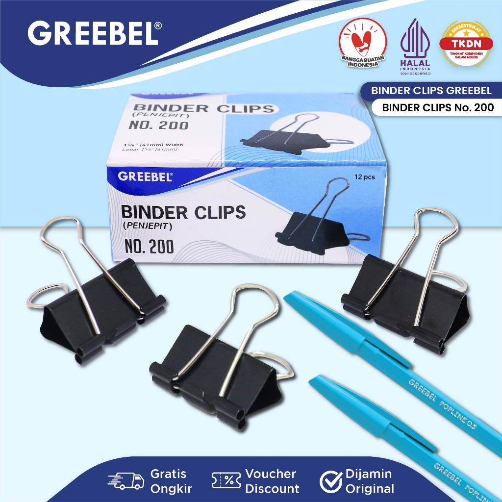 

GREEBEL Klip Kertas Binder Clip / Penjepit Kertas Hitam Besar Kecil 200 (41MM)