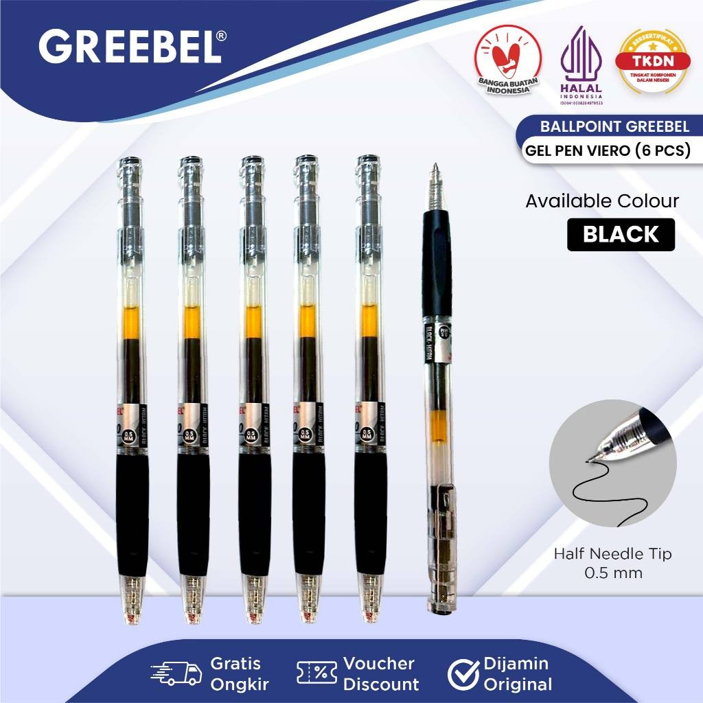 

GREEBEL Pulpen Gel / Gel Pen Viero GP-504 0.5 Hitam (6PCS/SET) / Ballpen Gel Ballpoint Bolpen Bolpoin Pena Gel