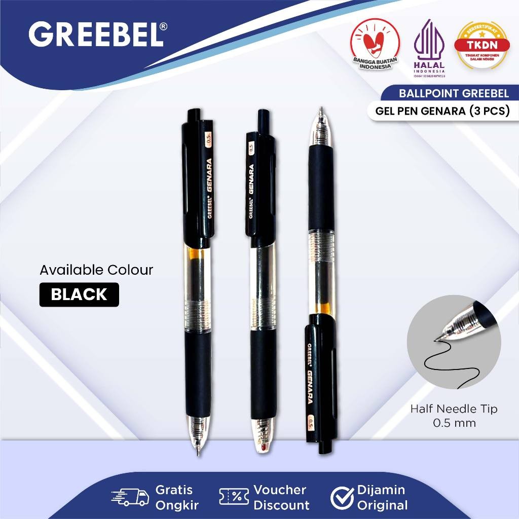 

GREEBEL PULPEN GEL / Gel Pen Genara GP- 508 0.5 Hitam (3PCS/SET) / Ballpen Gel Ballpoint Bolpen Bolpoin Pena Gel