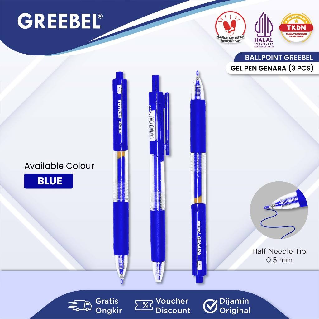 

GREEBEL PULPEN GEL / GEL PEN GP- 508 Genara 0.5 Biru (3PCS/SET) / Ballpoint Bolpen Bolpoin Pena Gel