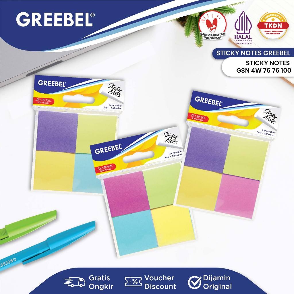 

GREEBEL Sticky Notes Kertas Catatan 100 Lembar (4W 7676100) Note Memo Alat Tulis Kantor