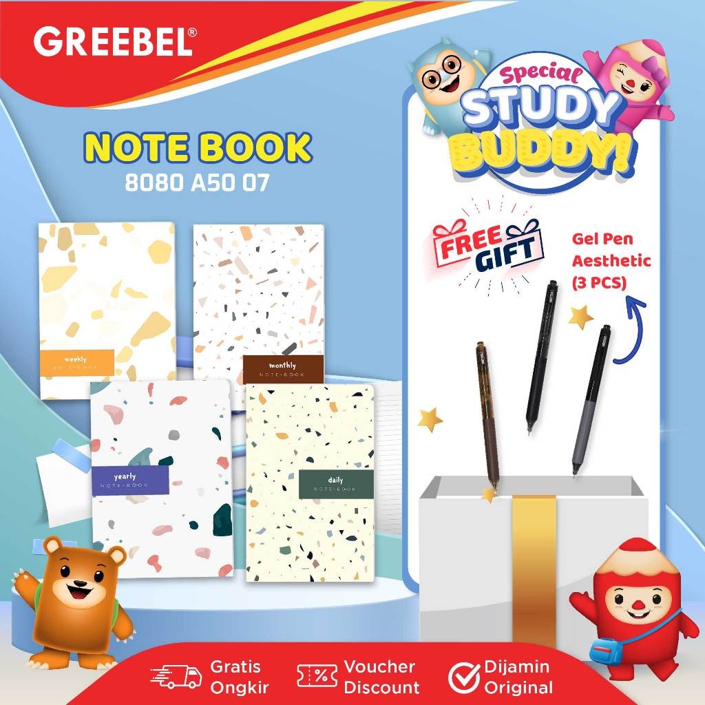 

GREEBEL Notebook A5 Buku Diary Aesthetic / Note Book 8080 A5O 07 / Buku Note Binder 80 Halaman / Buku Tulis Lucu Pastel