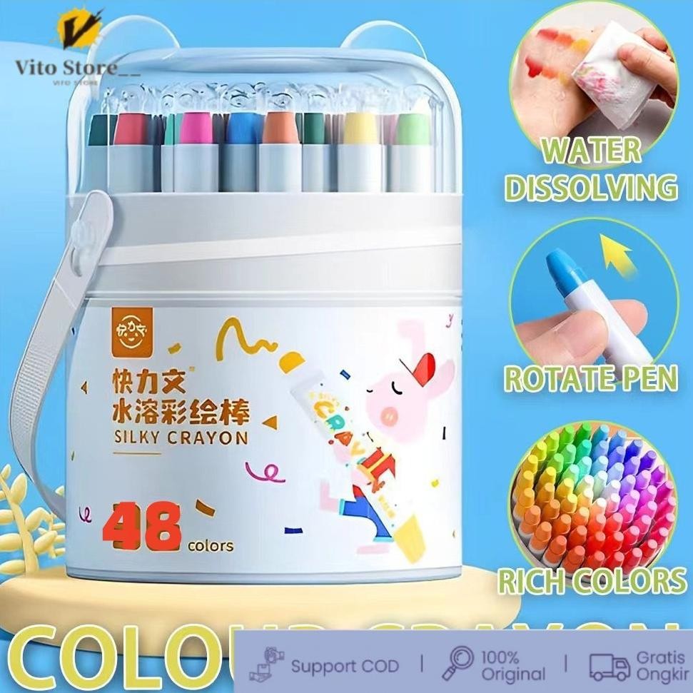 

TERLARIS In stockWashable Silky Crayon 36 / 48 Warna Colorful Bucket Krayon Mewarnai Alat Warna Set Anak Wipe and Clean Siap kirim