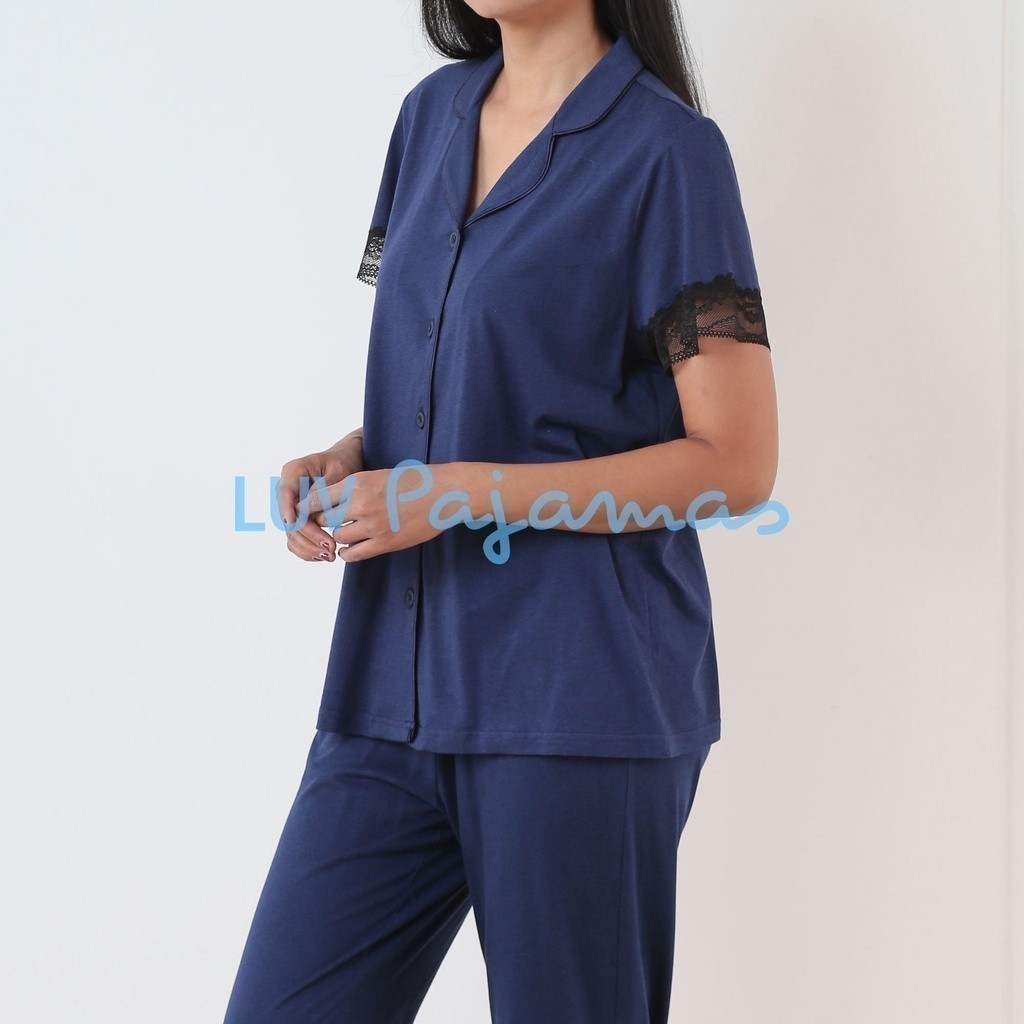 LUV Pajamas - Miss Luana - Baju Tidur Wanita Dewasa - Pajamas Berkancing Lengan Pendek Celana Panjan