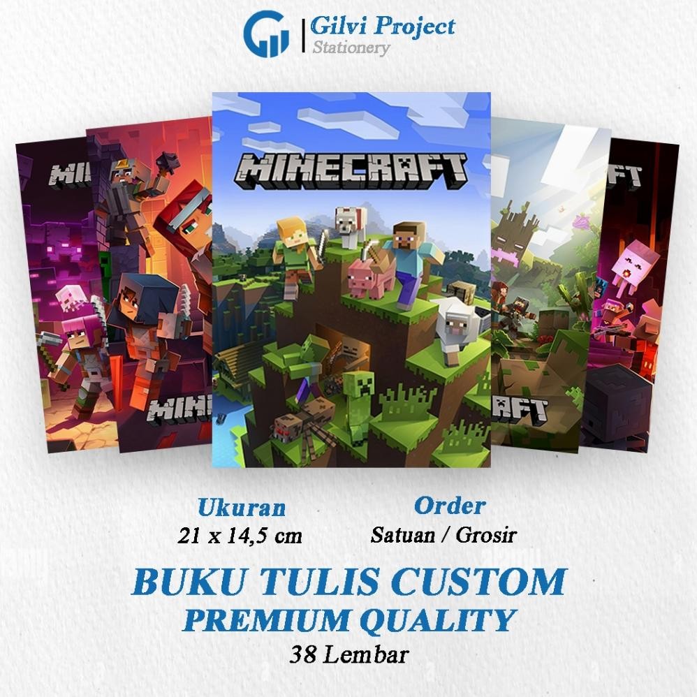

READY STOCK Buku Tulis Sekolah Custom Tema MINECRAFT Bergaris 38 Lembar 1 Pak Isi 5 Buku/ Buku Tulis Anime/ Buku Aesthetic/ Buku Catatan