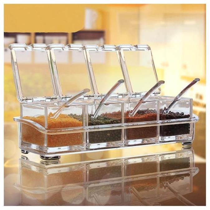 Tempat Bumbu Kotak 1 Set 4 Pcs Transparan / Alat Dapur / Alat Masak