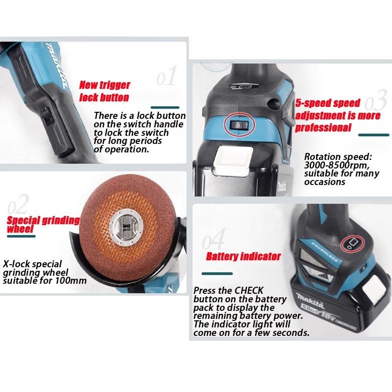 Makita angle grinder  electric cordless  grinding and polishing power tool