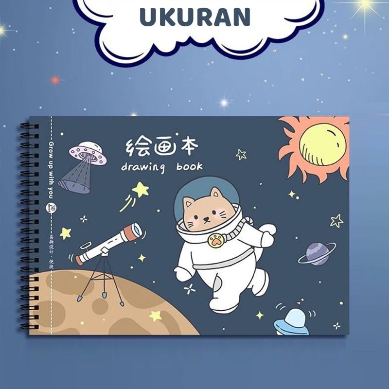 

4Pcs Sketchbook A4 Buku Gambar Anak Astronot Jilid Spiral Kertas Tebal 30 Lembar