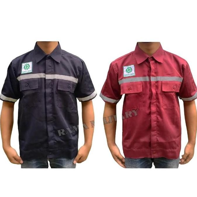 KAMEJA KERJA SAFETY LENGAN PENDEK Katun Hitam Wearpack Pria Baju pendek