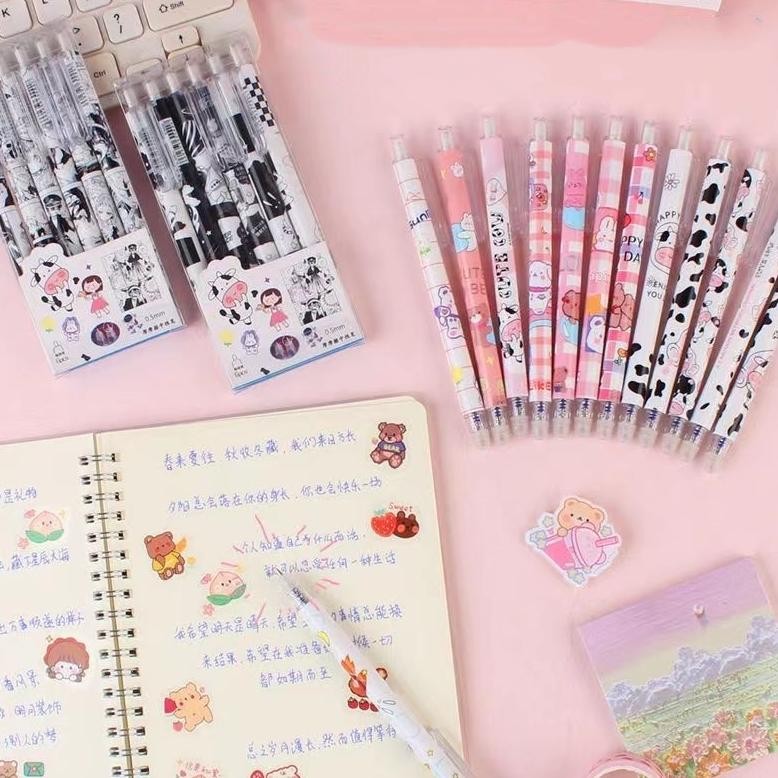 

Trendi Ats Pulpen Set Karakter Lucu Pulpen Mekanik Isi 6Pcs Bolpoin Gel