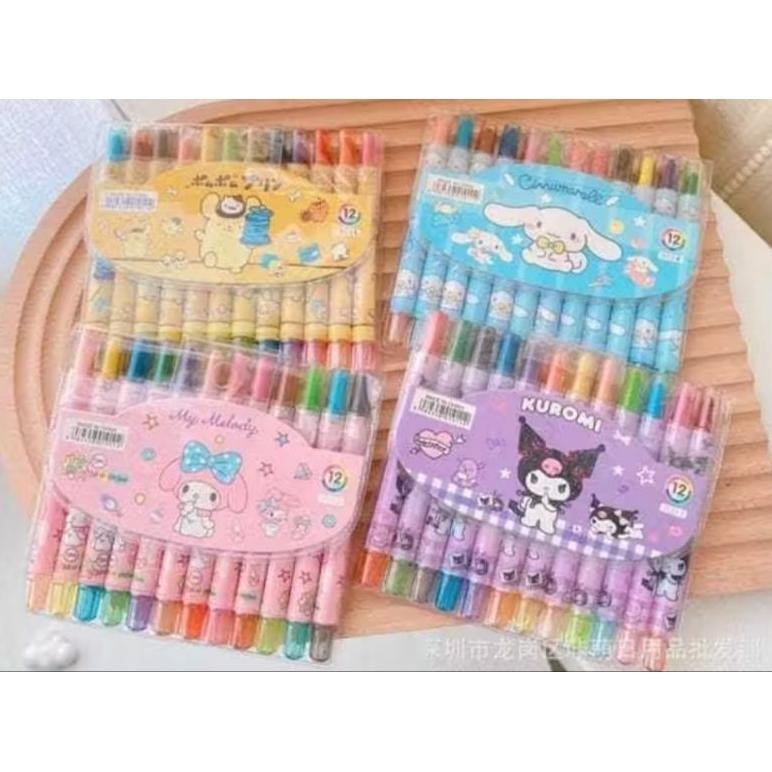 

Efektif [Zen] Pensil Warna/Stik Crayon Putar 12Warna Motif Karakter Sanrio Labubu Mix Murah