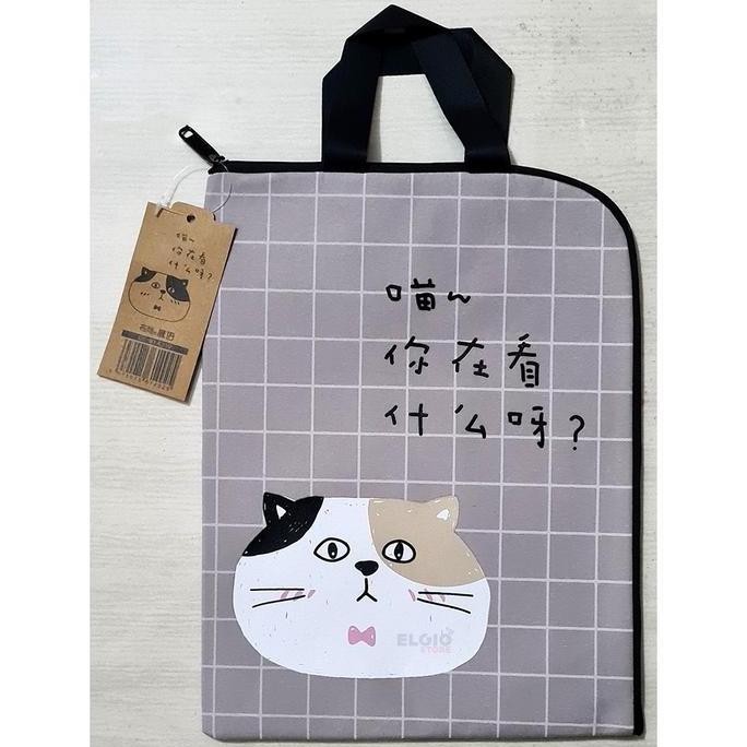 

TERMURAH Tas Map Gambar Kucing Lucu Document Holder Abu Muda