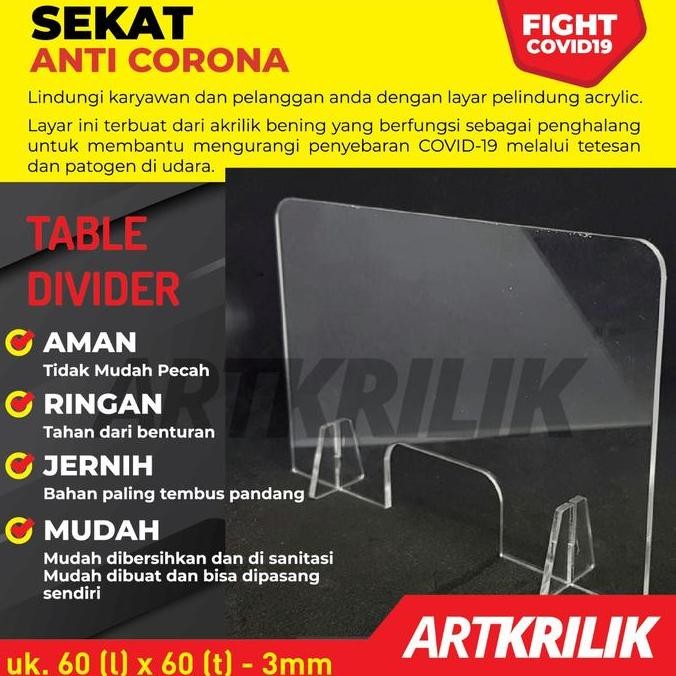 

BRG BARU SEKAT ANTI CORONA AKRILIK TABLE DIVIDER MEJA KASIR 60 X 60cm 3mm