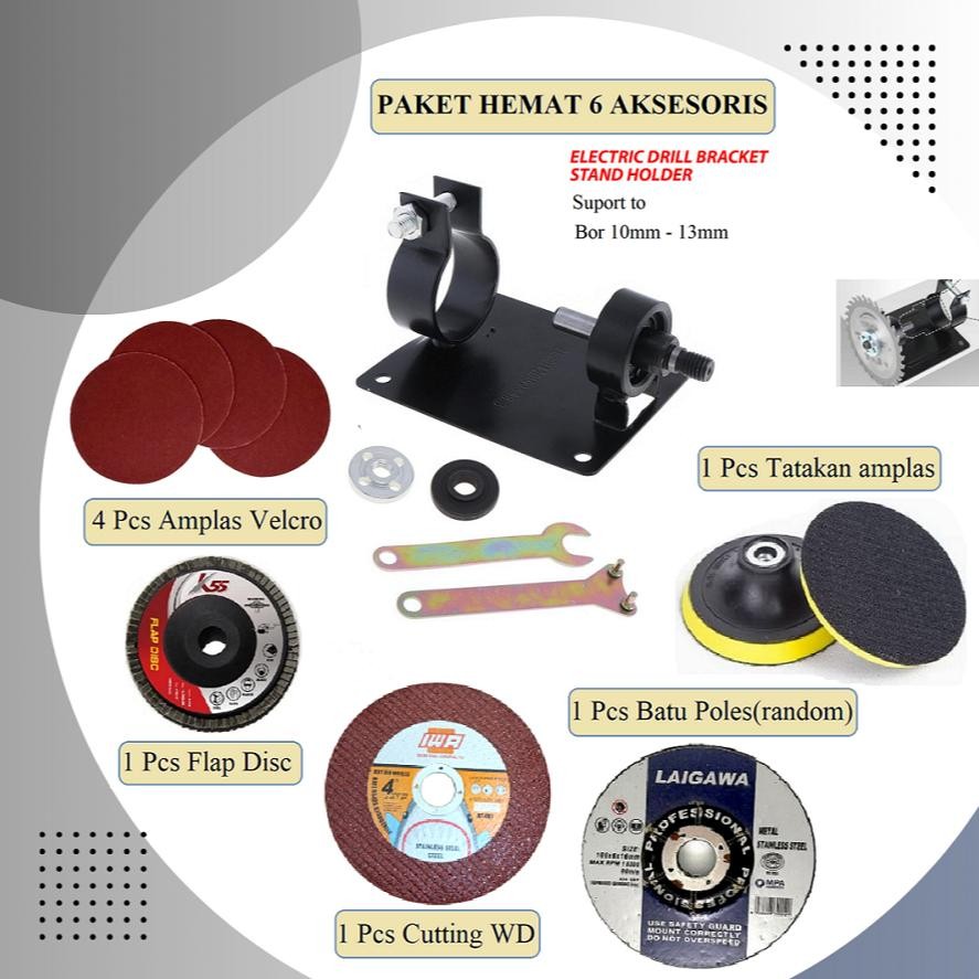 NEW!!! Paket 6 Macam Aksesoris Mesin Bor Ke Mesin Gerinda 4 Inch Paket Aksesoris Drill Table Cutting