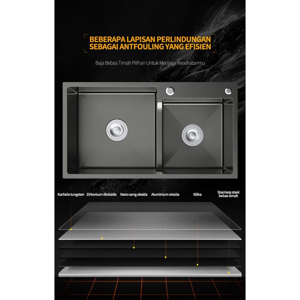 Kitchen Sink 7843 Black Paket Komplit / Paket Kitchen Sink Stainless 304 / Bak Cuci Piring Hitam 2 L
