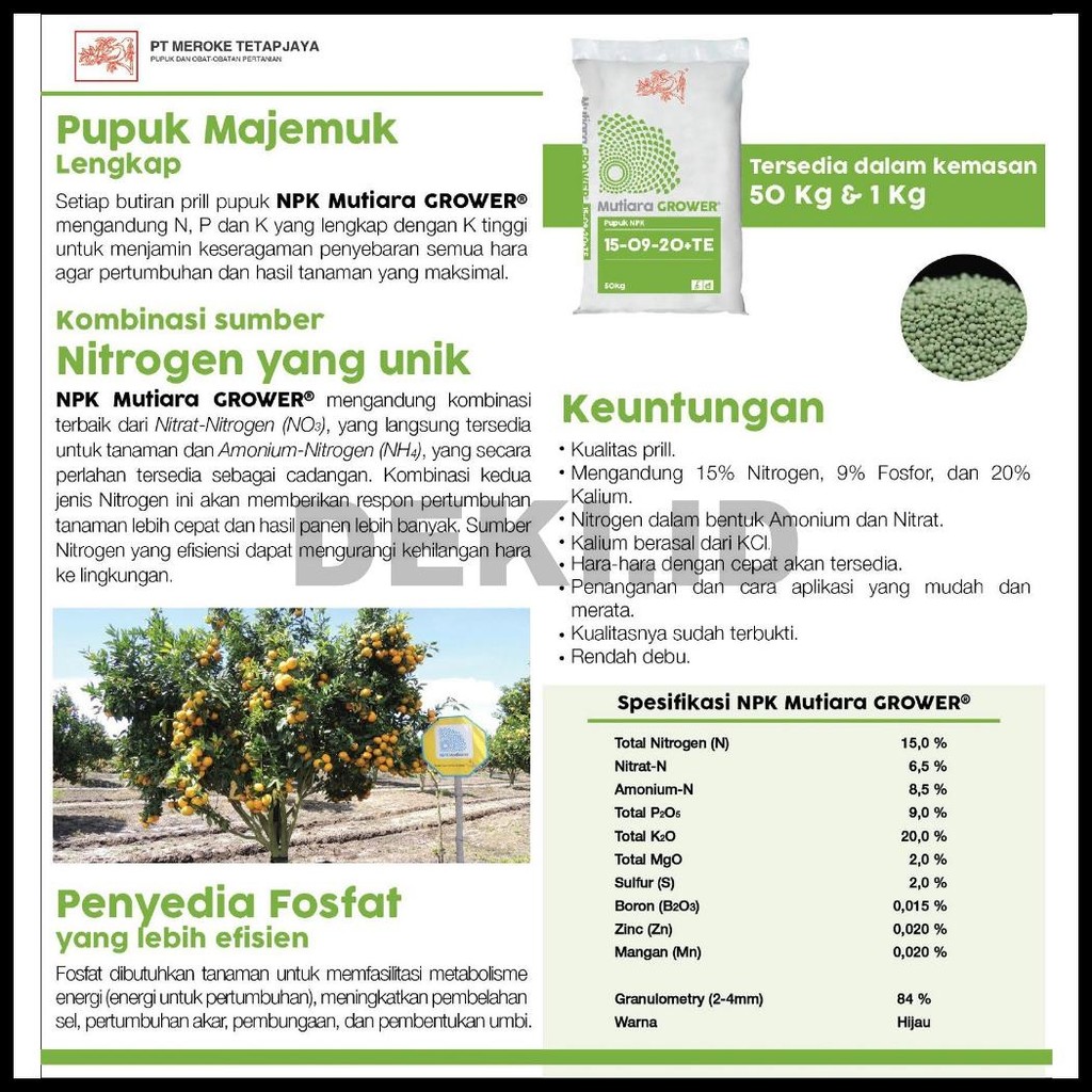 PUPUK NPK GROWER 500 GRAM REPACK 15 09 20 TE MUTIARA MEROKE NUTRISI PERTUMBUHAN DAUN BUNGA BUAH TANA