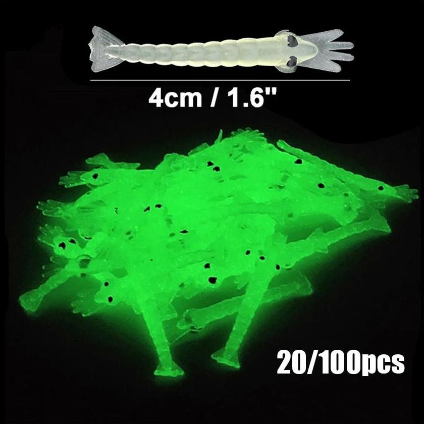 Premium 100Pcs Umpan Pancing Udang Softlure Tiruan Kecil Luminous Soft Shrimp Lure Soft Lure  Udang 