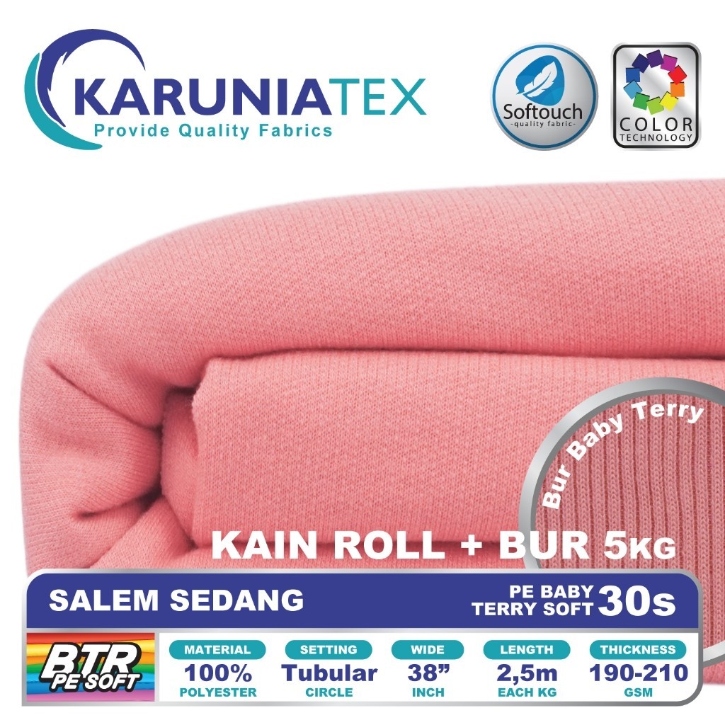 Kain Baby Terry PE Soft 30s Roll + Bur 5KG | Salem Sedang | Karunia Textile