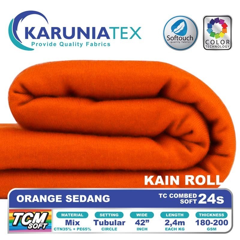 Kain Kaos TC Combet 24s Rollan | Orange Sedang | Karunia Textile