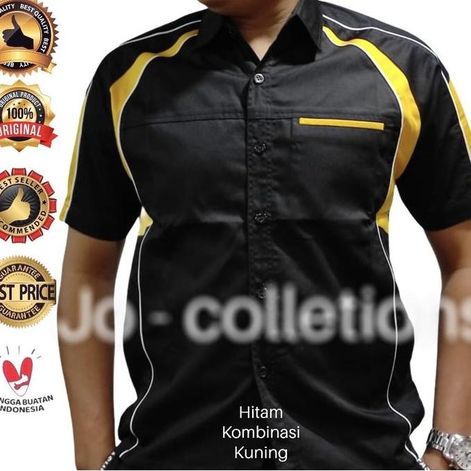 Kemeja Seragam/Kerja PDL/Lapangan/Hitam Komb Kuning/S,M,LXL