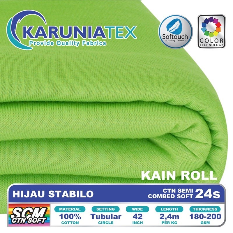 Kain Kaos Cotton Semi Combet 24s Rollan | Hijau Stabilo | Karunia Textile