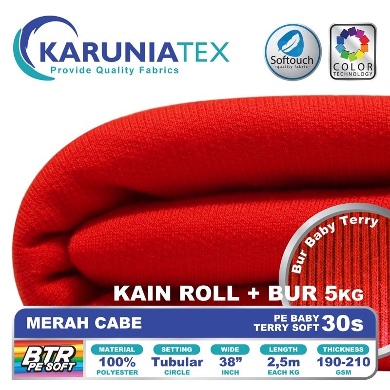 Kain Baby Terry PE Soft 30s Roll + Bur 5KG | Merah Cabe | Karunia Textile