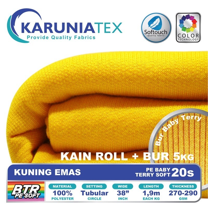 Kain Baby Terry PE Soft 20S Roll + Bur 5KG | Kuning Emas | Karunia Textile