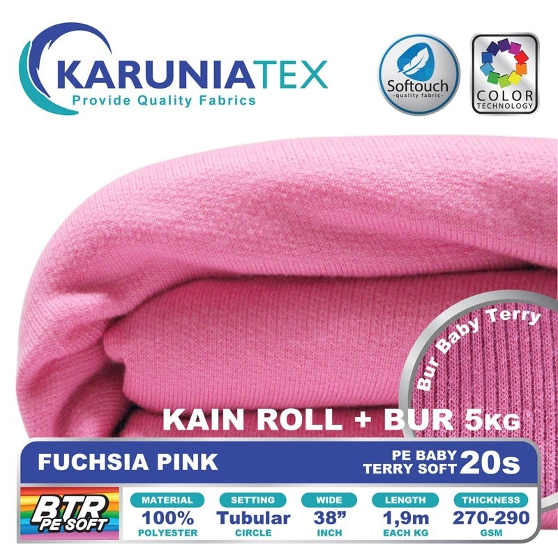 Kain Baby Terry PE Soft 20S Roll + Bur 5KG | Fuchsia Pink | Karunia Textile