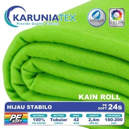 Kain Kaos PE Soft 24s Rollan | Hijau Stabilo | Karunia Textile