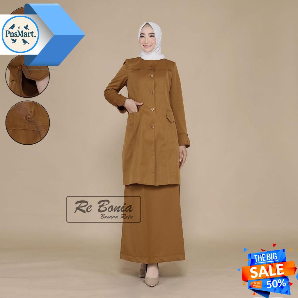 SERAGAM TUNIK PEMDA  SEDANG WANITA TERBARU RE BONIA/ SERAGAM PNS KHEKI SEDANG WANITA/ SERAGAM PDH WA