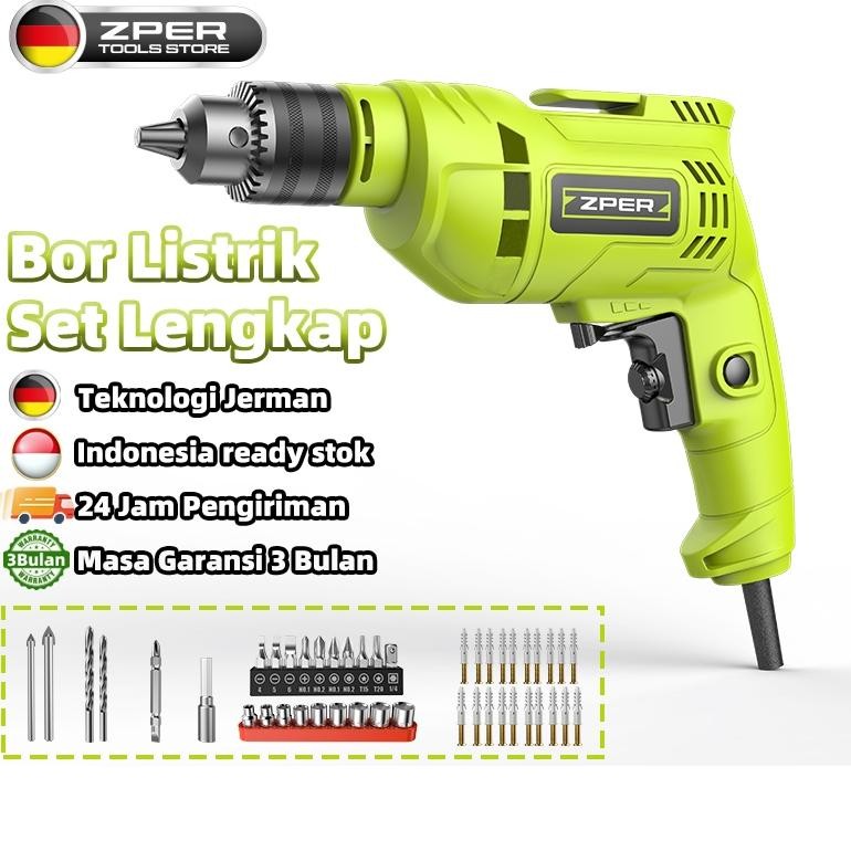 ZPER Mesin Bor Listrik Set Lengkap Bor Tangan  Berkualitas Bolak Balik Electric Mata Bor Drill