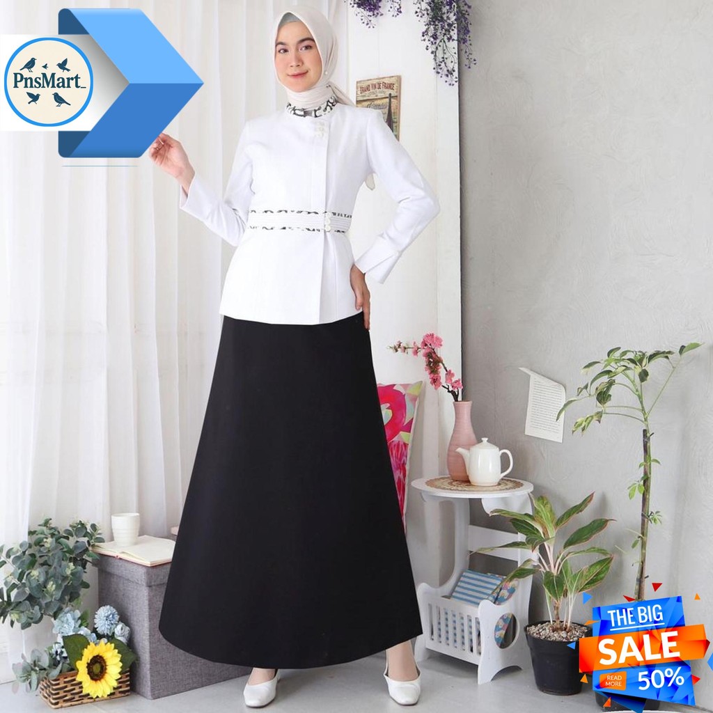 BLAZER PNS ASN SERAGAM PNS PEMDA BAJU DINAS SETELAN ROK A / CELANA PDH WANITA - 7007 PUTIH / PUTIH H