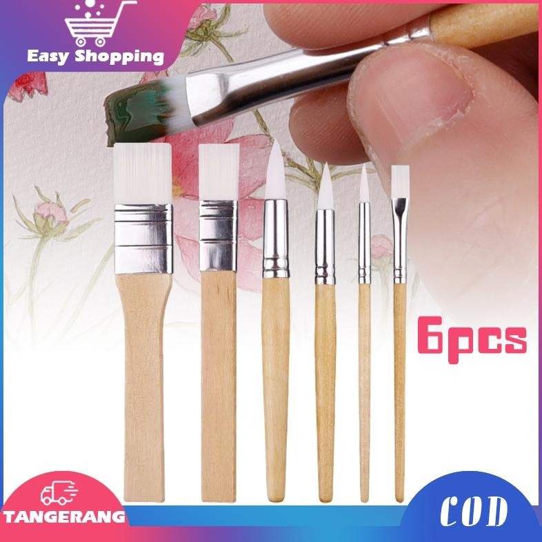 

NEW!!! 6pcs Kuas Lukis Nylon Watercolor Brush Kuas Cat Air Paint Brush Wooden Handle Nilon Brush