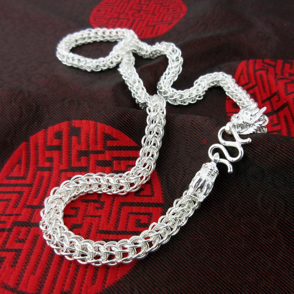 999Gantungan Kepala Naga Pria Perak Murni#Kalung Tulang Naga Perak Murni#Kalung Perak Tebal