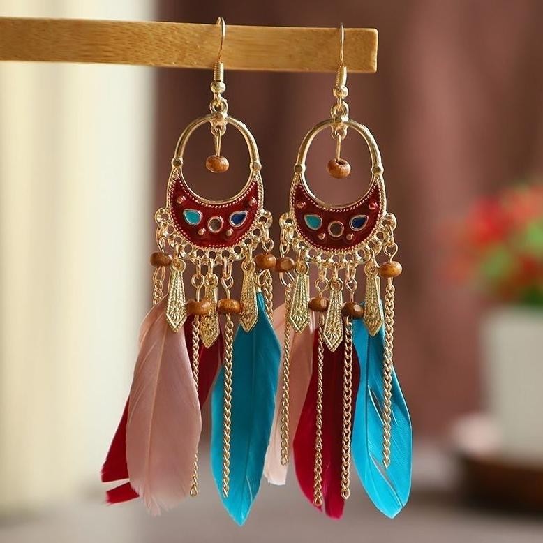 NEW Anting Etnis Anting Bohemian Bulu Anting Jilbab Anting Juntai Anting Vintage AT714