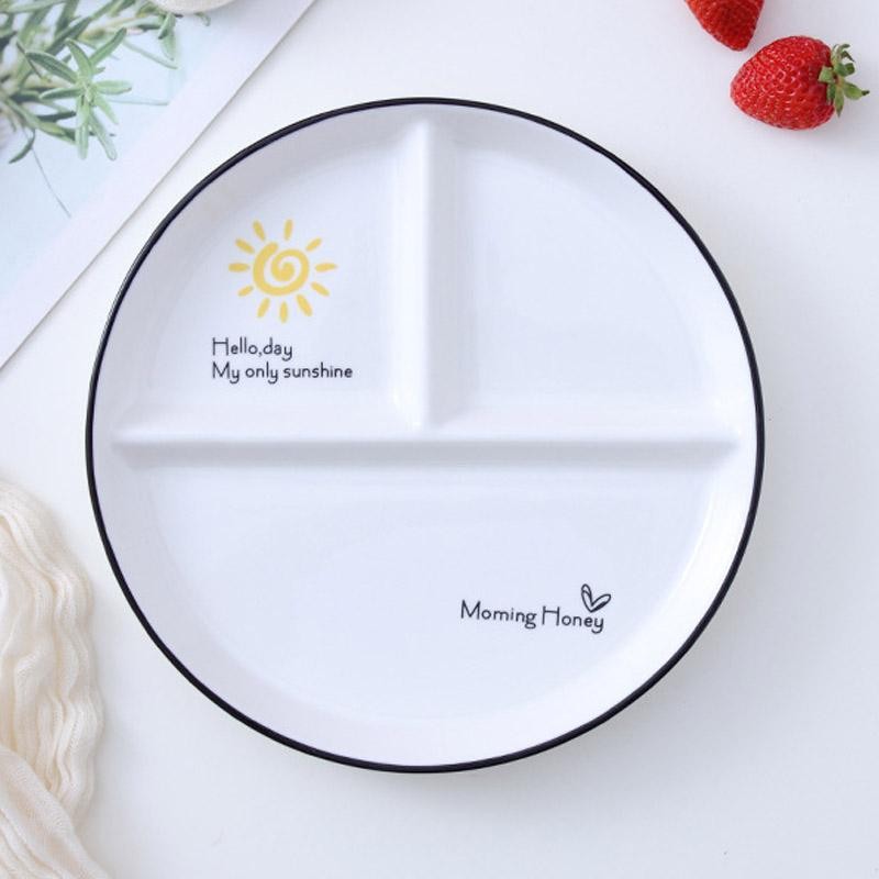 Piring Sekat Tiga Diet Keramik Estetik Ala Korea / Aesthetic Divided Ceramic Plate / Piring Sarapan 