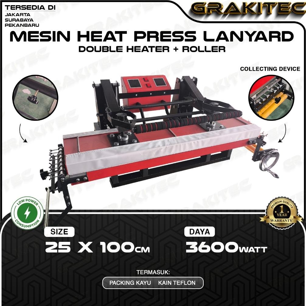 RUMPIN Mesin Press Lanyard + Roller 25x100 cm 1800 Watt Double Heater -  Tali Lanyard Name Tag Mesin
