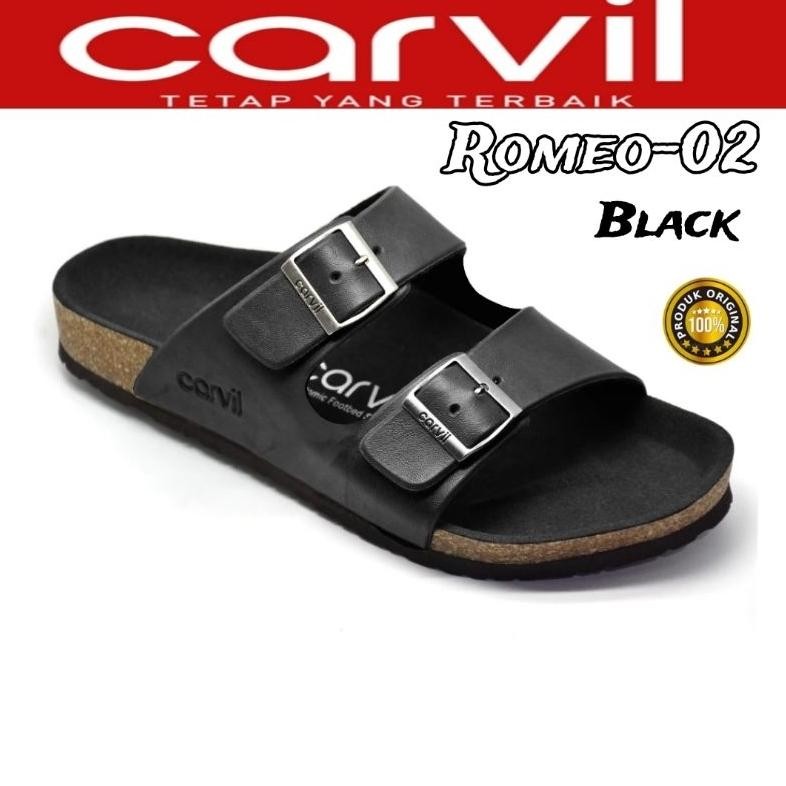 Sandal Carvil Selop Pria Cowok Dewasa Casual Hitam Sendal Fashion Kulit Sintetis Premium Size 38/44 