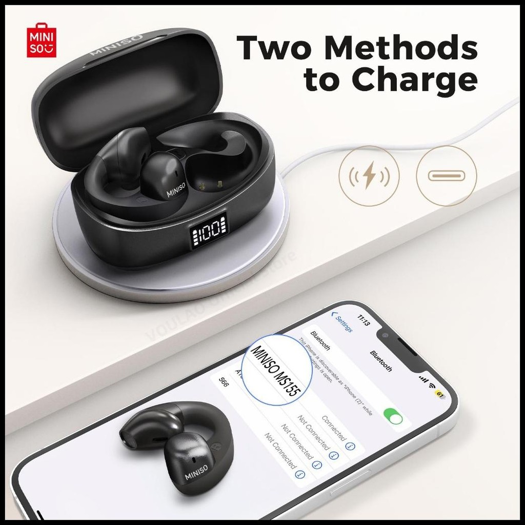 Voulao X Miniso Ms155 Bone Conduction Bluetooth V5.4 Wireless Sports Headphone Dengan Stereo Bernama