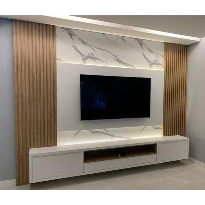 Cipta Jaya - Backdrop Tv Digital 55 inc Gantung Minimalis Mewah Modern Tempel Dinding Custom HPL Tac