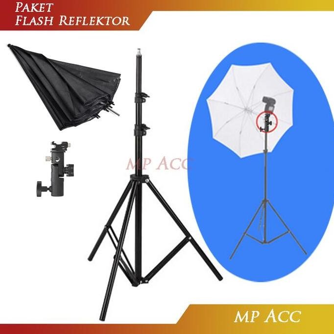 Terlaris Paket Tripod Hot Shoe Adapter Stand Payung Reflektor Flash Kamera SALE